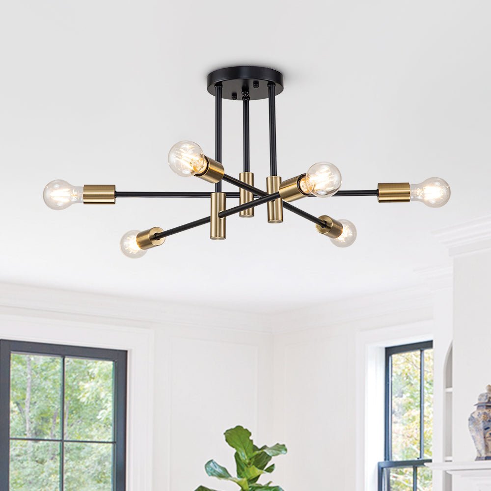 Plafonnier Sputnik 6 ou 8 lumières métal noir 62-103cm rétro moderne salon dimmable