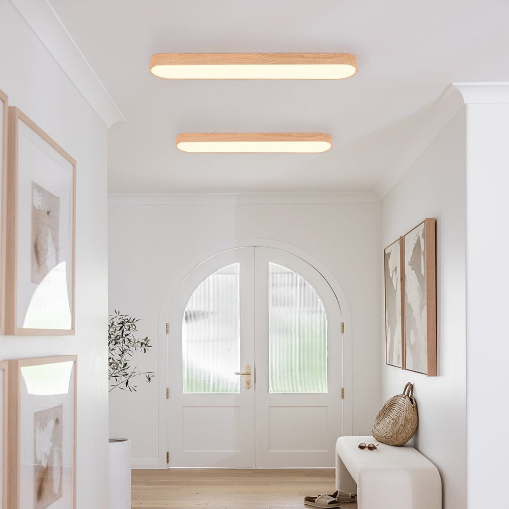 Deckenleuchte Oval LED Holzoptik Metall 65-90cm Warmweiß Kaltweiß Wohnzimmer Schlafzimmer